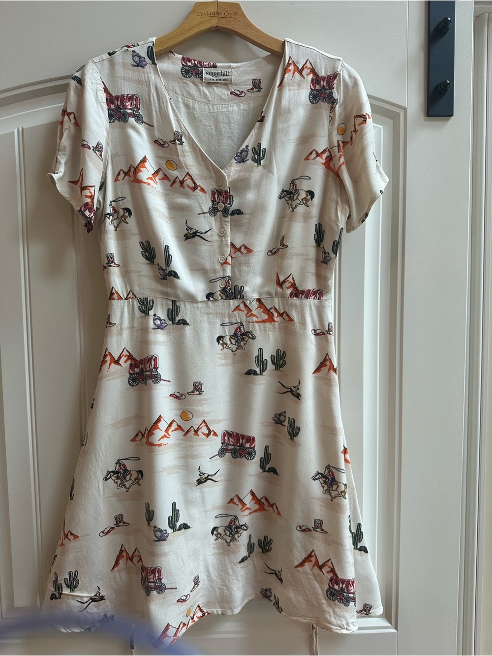 Sugarhill Brighton Kitschy Cowboy Print Dress Cowboy Rodeo Cactus Wagon 6